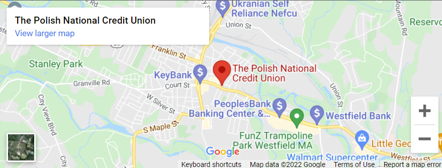 Map Location of  PNCU Westfield MA Location, 1 Parkside Ave, Westfield, MA 01085